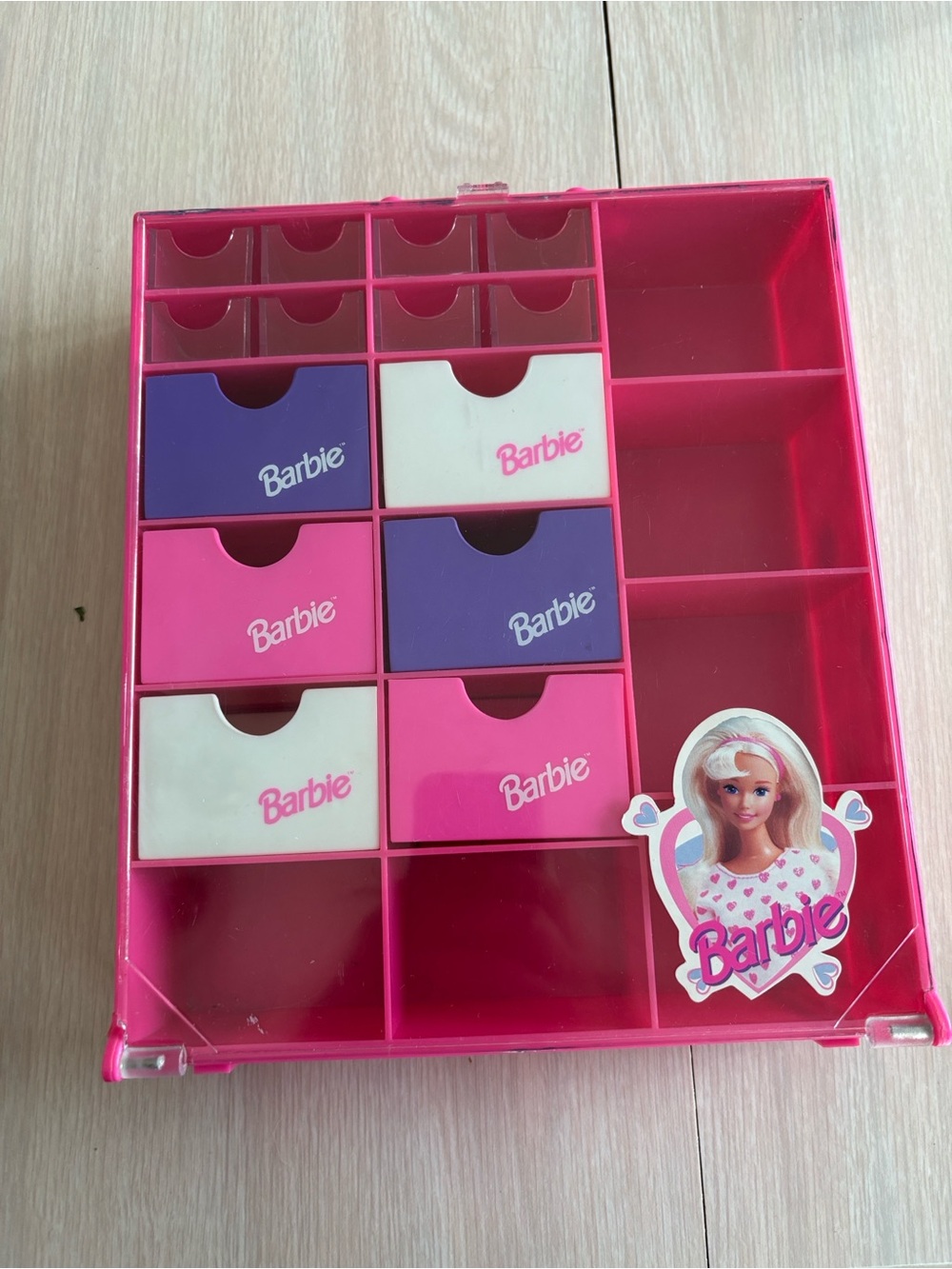 Barbie Hot Pink Jewelry & Accessory Organizer with Purple and White Drawers
